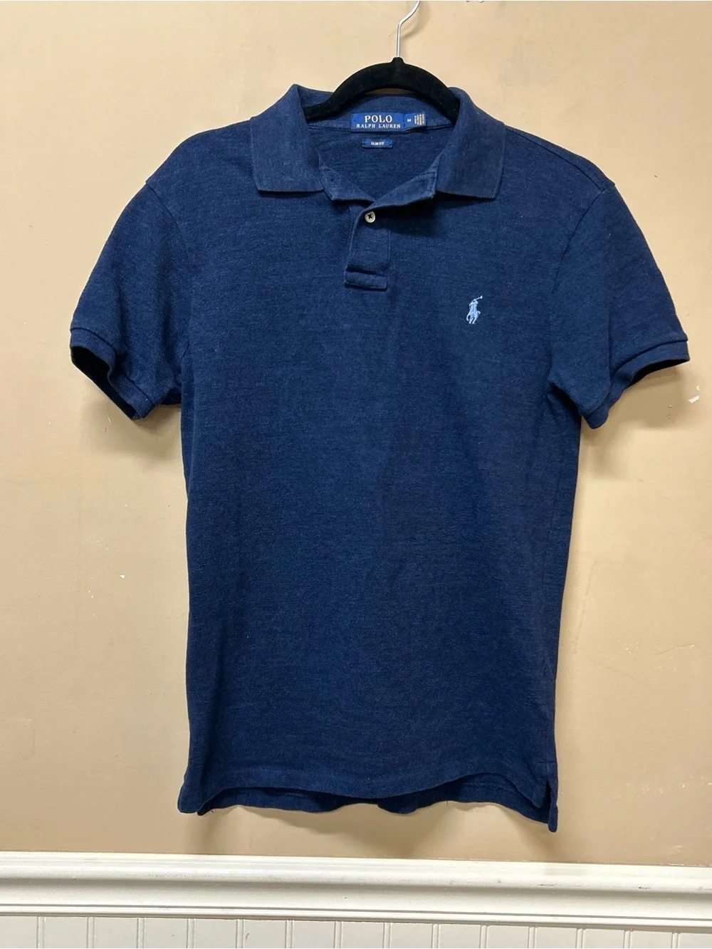Polo Ralph Lauren Mens Slim Fit Polo Shirt Heather Blue Pony Size M